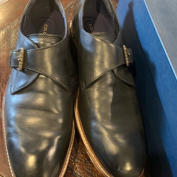 Cole Haan Black Leather Monk Strap Derbys - Picture 2 of 4